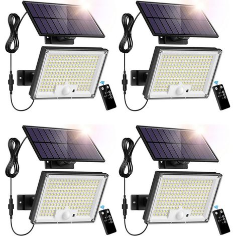 Lot de 4 lampes solaires détecteur de mouvement 172LED, télécommande, étanche extérieur (1/5)