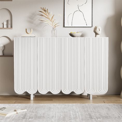 Buffet 120x80.8x37.5cm, buffet en forme de larme avec 4 portes profilées et charnière tampon, blanc (1/5)