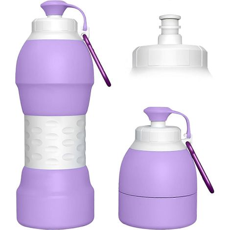 Gourde à clip pliable 580 ml violette sans BPA avec mousqueton en alliage d'aluminium pour voyages (1/5)