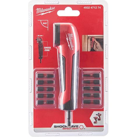 Destornillador angular Milwaukee Shockwave Impact Duty + juego de puntas 10 uds. 25 mm ( 4932471274 )