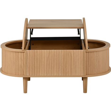 Tavolino ovale regolabile in altezza con vano contenitore effetto rovere, MDF, 100 x 48 x 53,5 cm (1/5)