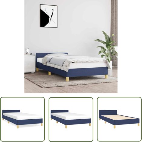 The Living Store Bettgestell mit Kopfteil ohne Matratze Blau 100x200 cm Stoff - Bettesrahmen - Doppelbett - Blau - Holzbettfundament - Lattenrost (1/5)
