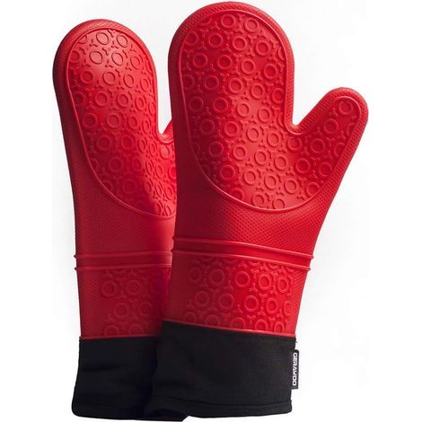 Lot de 2 gants de cuisine professionnels double couche résistants à la chaleur, gants de cuisine en silicone antidérapants avec doublure intérieure douce, maniques extra longues pour pizza et cuisine (1/5)