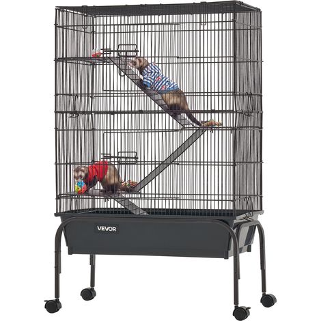 VEVOR Gabbia per Piccoli Animali in Metallo 101 cm a 3 Livelli con Ruote, Box Alto con Spaziatura tra i Fili di 13,97 mm con Amaca Rampe Vassoio e Porte, per Furetti Cincilla Scoiattoli e Conigli (1/5)