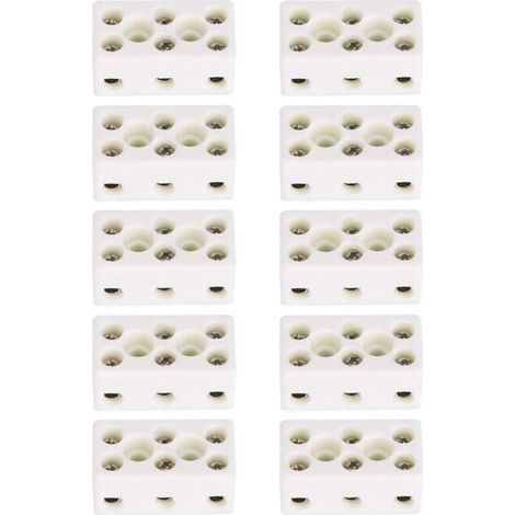 10PCS 3 Voies 24A Domino Ceramique Bornier en Céramique en Porcelaine Connecteur de Fil Résistant aux Hautes Températures, 1,32 x 0,70 x 0,61 Pouces (1/4)