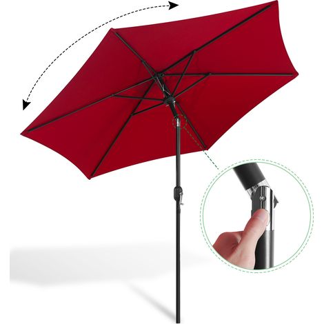Parasol de jardin 2.7m hydrofuge avec manivelle jardin UV40+ balcon extérieur, rouge, 2.7m (1/5)