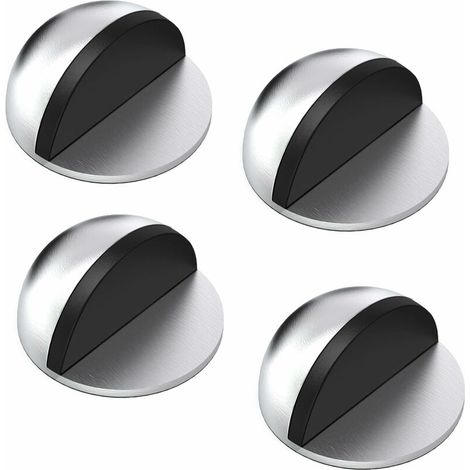 Door Stops, Set of 4 Stainless Steel Door Stops and Stoppers with Rubber Bumpers, Adhesive Door Stopper, Silver (1/4)