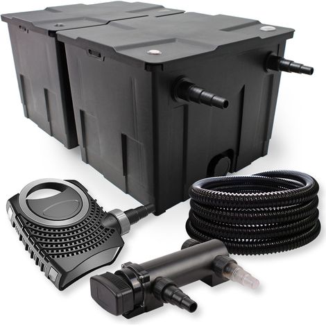 SunSun Komplettset: CBF-350B Teichfilter bis 60000 L Teichfilteranlage als Durchlauffilter, CTF-8000 SuperECO Teichpumpe 8000l/h 70W, CUV-318 Teichklärer UVC Klärer mit 18W, 25m Teichschlauch 25 mm