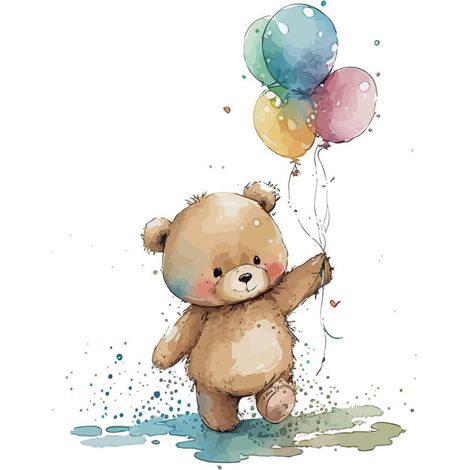 Tableau sur toile ourson ballons 30x45 cm - Impression sur Toile Murale Décorative - Image imprimée en HD sur Toile - Toile sur Châssis en Bois FSC - Fabriqué en France (1/4)