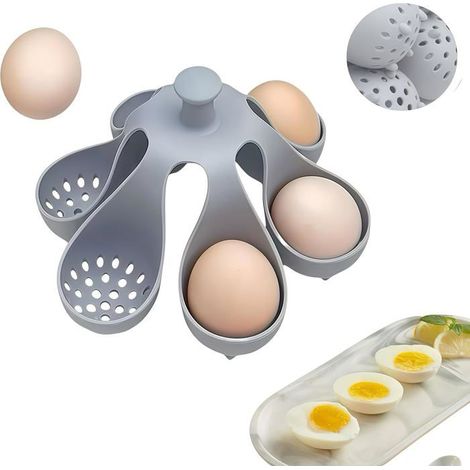 Ecleanfy - Support pour cuiseur à œufs - Cuiseur à œufs en silicone - Contient 6 œufs - Gris - Pratique pour la cuisson et la conservation