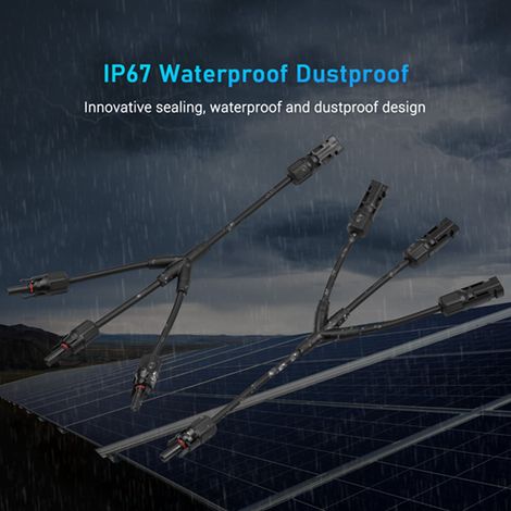 Solar-Y-Verbinder, Parallelkabeladapter, 3-Wege-Solarkabelverbinder, selbstverriegelnd, IP67, wasserdicht, Stecker-Buchse-Verlängerungsverbinder für Photovoltaikmodule, 12 AWG. (1/5)