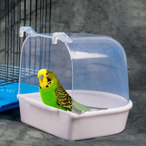 Baignoire à oiseaux à suspendre avec crochets, boîte transparente pour petits oiseaux, canaris, perruches, perroquets - 13 x 14 x 13 cm - Blanc (1/5)