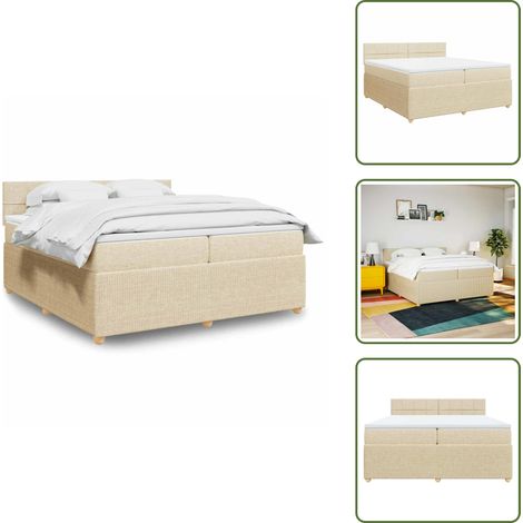 Sommier à lattes de lit avec matelas Crème 200x200 cm Tissu - Sommier À Lattes De Lit - Sommiers À Lattes De Lit - Lit - Meuble De Chambre À Coucher (1/5)