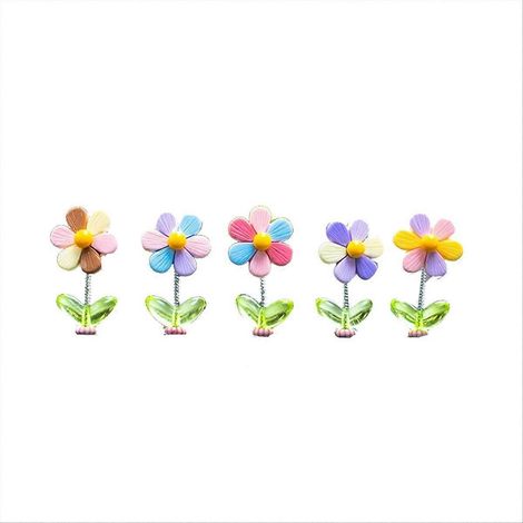 Lot de 5 ornements de tableau de bord de voiture en forme de fleur arc-en-ciel, tête qui tremble (1/5)