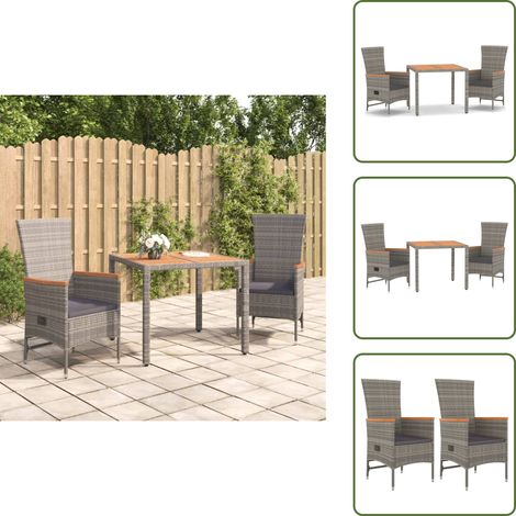 The Living Store 3-tlg. Garten-Essgruppe mit Kissen Grau Poly Rattan - Gartenessgruppe (1/5)