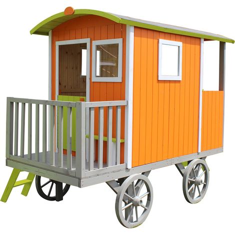 SOULET - Casita de Madera Infantil Móvil Roulotte Carry 262,4x155,4x203,3 cm - Casita de Jardín para Niños con Diseño de Caravana - Madera Natural Personalizable - Fácil Montaje (1/5)