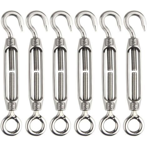 Wire Tensioner, 304 Hook and Eye Turnbuckle, M4 Stainless Steel Adjustable Turnbuckle Set, Heavy Duty,(6pcs) (1/5)