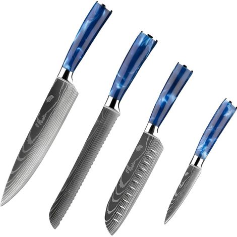 Juego de cuchillos, acero de alto carbono, mango ergonómico, 4 piezas (1/2)