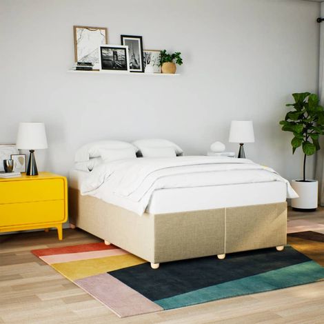 Cadre de lit 160 x 200 cm avec sommier à lattes en tissu crème, sans matelas, 52kg - PANGIVO (1/5)