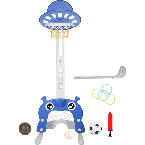 Wolketon 4 en 1 Panier de Basketball Enfant Hauteur Réglable 114-152cm avec but de football Golf Anneau de lancer