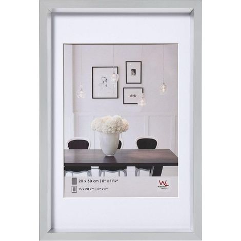 Cadre Photo Argent 18 x 24 cm avec Passe-Partout, Cadre en Plastique Style Acier ES824S (1/5)