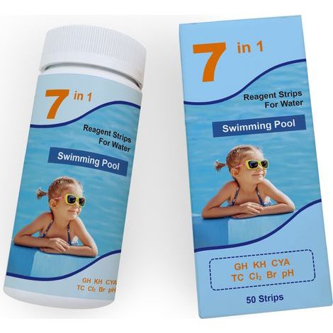 7-in-1 Teststreifen für Pools und Spas: Genaue Messung von Brom, Gesamtsäure, pH-Wert, freiem Chlor, Wasserhärte, Cyanursäure und Gesamtchlor (50 Streifen) (1/5)