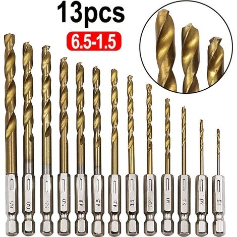 13-teiliges HSS-Bohrerset mit Titanbeschichtung – 1/4 Sechskantschaft – perfekt für Holz, Kunststoff, Aluminiumlegierung und Metall – 2 54/40 bis 64 cm – 2 54/10 bis 16 cm Spiralbohrer für elektrische