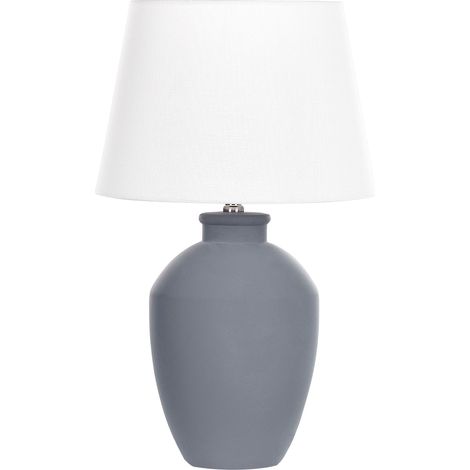 Lampada da tavolo in ceramica grigia con paralume in lino e base minimalista Arcos