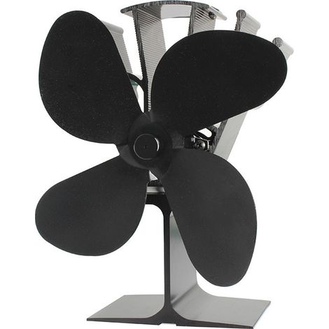 Ventilador de 4 aspas para estufa de leña, ventilador de chimenea/estufa de leña accionado por calor, ventilador silencioso (negro)