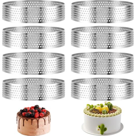 8 Piece Pastry Circle, 8 cm Perforated Tart Circle, Stainless Steel Pie Mould for Cakes, Mousses, Quiches, Pies (1/5)
