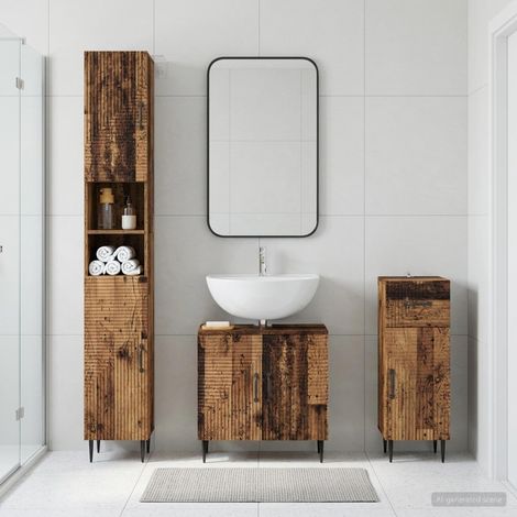 vidaXL 3 Piece Bathroom Cabinet Set HAARLEM Old Wood Engineered Wood (1/5)