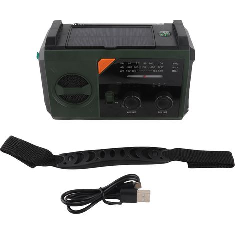 Ortviai Radio d'urgence portable AM/FM/WB avec manivelle, panneau solaire & batterie 30000 mAh, lampe torche, SOS, boussole, vert (1/5)