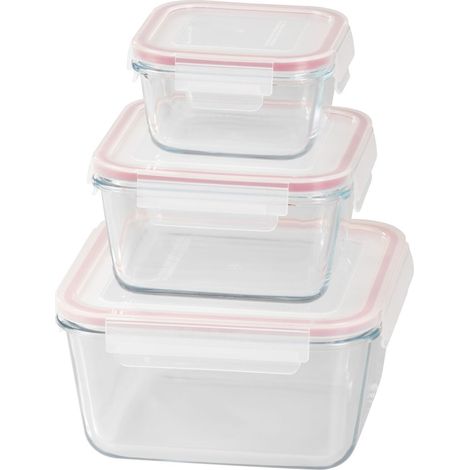 Dose MagicHome, 3er Set, Glas, quadratisch, mit Deckel, 450/1000/1900 ml (1/4)
