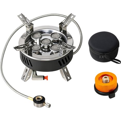 Réchaud de camping à gaz, Cuisinière pliable extérieur - 5 Brûleurs, Allumage piezo électronique - Pour randonnée et pique-nique - Noir (1/5)
