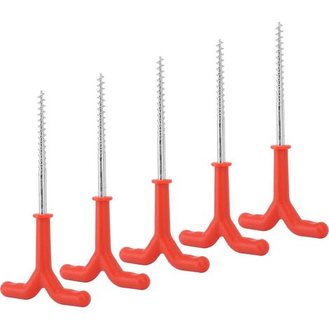 Lot de 5 piquets de tente de pêche sur glace rouge 18,5cm en ABS/fer, fixation rapide à vis (1/5)
