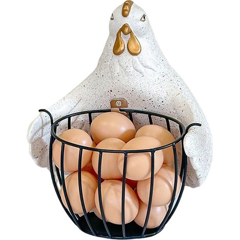 Cesta de Almacenamiento con Forma de Gallina, Diseño Blanco Estilo Campestre para Huevos y Frutas – Ideal para Decoración de Cocina (1/4)