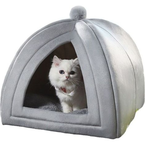 Lit pour chat Igloo - Tente avec coussin amovible et lavable, pliable et portable, gris foncé, 40 x 40 x 40 cm