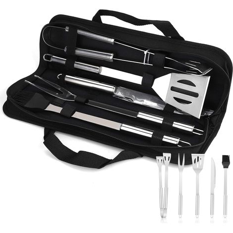 (5-teiliges) Grillbesteck-Set aus Edelstahl, Grillzubehör, Grillutensilien, Grillzubehör für Garten, Outdoor, Wandern und Grillen (1/5)