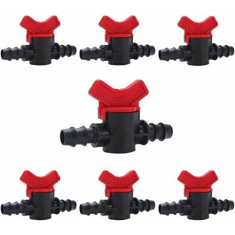 7 Pièces Vanne Commutation d'Irrigation, Irrigation Pipe Valve Switch, Robinet Jardin en Plastique PE, Robinet Barbelé Double Male, pour L'irrigation des Pelouses de Jardin, pour 16mm Tuyau, (1/5)