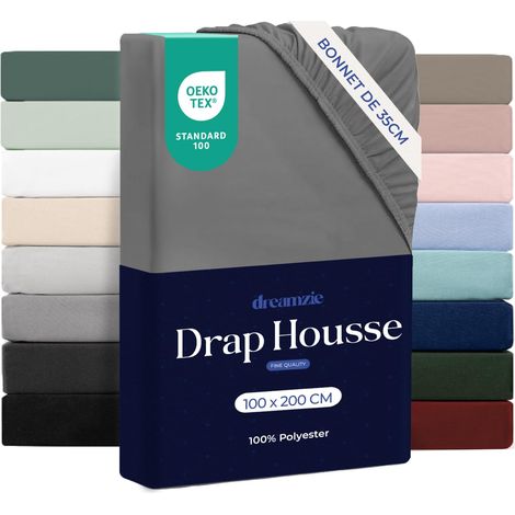 Drap Housse 100x200cm Grand Bonnet 35cm Anthracite (1/5)