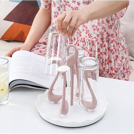 Porte-gobelets rotatif cygne créatif, égouttoir en plastique, plateau porte-gobelets en verre, égouttoir à eau anti-poussière pour la maison, rose, porte-gobelets rotatif cygne à 4 têtes (1/5)