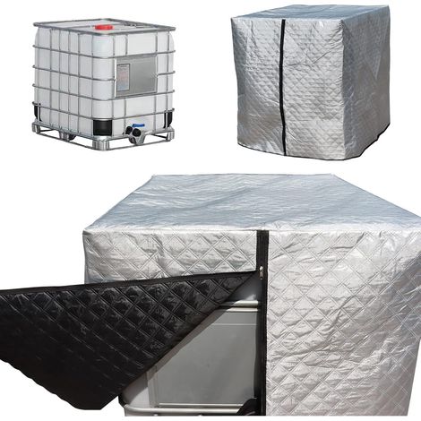 Funda para tanque IBC de 1000 l, anticongelante, resistente a los rayos UV, con cremallera, 120 x 100 x 116 cm (plateada) (1/4)