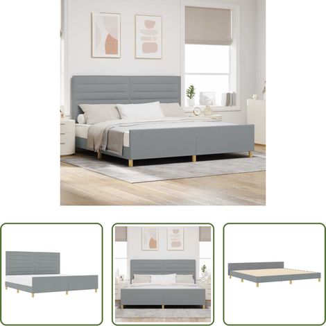 Stoffbett - Bettgestell mit Kopfteil Hellgrau 200 x 200 cm Stoff (1/5)
