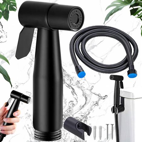 Spruzzatore per bidet in acciaio inossidabile, kit spruzzatore per bidet, spruzzatore per rubinetto (nero, set di tubi flessibili a parete) (1/5)