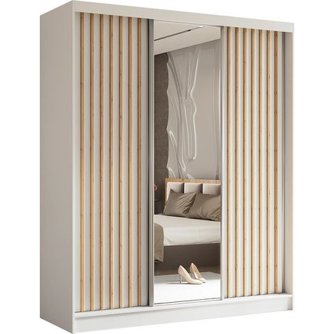 AX LIVING Cabinio Schwebetüren Kleiderschrank Weiß  Eiche Artisan 180