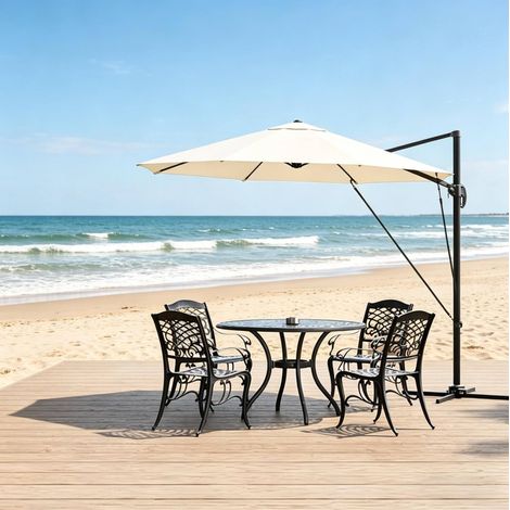 Ombrellone da giardino rotondo 3 m beige OKMYHOME (1/5)