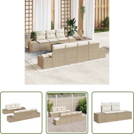 Gartentisch - Gartensofa-set mit Kissen 8 pcs Beige Poly-Rattan (1/5)