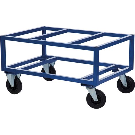 Kongamek Palettenwagen in blau 650mm hoch ohne Bremse für Paletten 1200x1000mm