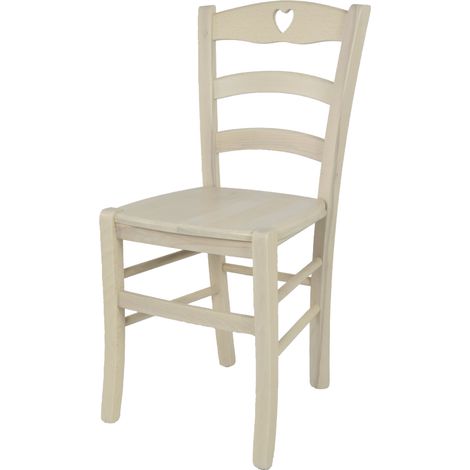 Tommychairs - Sedia modello Cuore per cucina bar e sala da pranzo, robusta struttura in legno di faggio verniciata in anilina bianca e seduta in legno