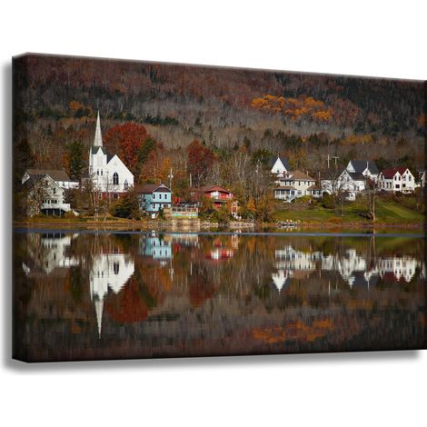 Leinwandgemälde Architektur Stadt 60x40 cm Dorf Herbst